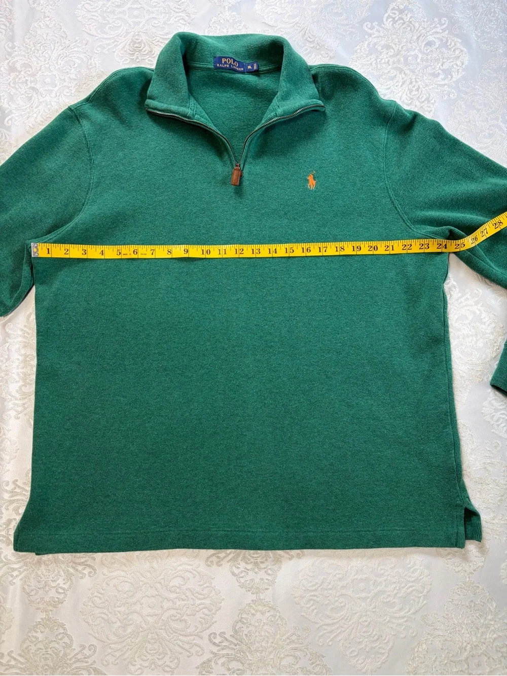 Polo Ralph Lauren Estate Quarter Zip Pullover Sweater Green Orange Pony Size XL